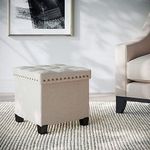 Nathan James Foldable Storage Ottoman Foot Rest and Seat, Cube, Beige