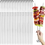 BEAUGIREW 20 Pieces Barbecue Skewers 14inch Stainless Steel Shish Kebab Skewers Reusable Flat Metal BBQ Skewers with Ring-Tip Handle for Grilling Meat Chicken Beef and Vegetable