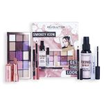 Makeup Revolution Get The Look Gift Set Smokey Icon, Eye Palette, Eyeliner, Lipstick, Brow Glue & Setting Spray Included, Various Shades