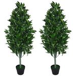 Leaf LEAF-7092-PAIR Pair of 120cm (4ft) Artificial Topiary Bay Trees Pyramid Extra Large, Green Cone