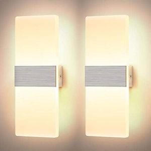 Glighone LED Wall Lights Indoor Dimmable Wall Wash Light 12W Up Down Wall Lighting Modern Acrylic Wall Lamp for Bedroom Living Room Corridor, Warm White(2 Pack) [Energy Class A++]