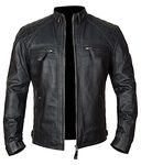 Fashion_First Mens Leather Jackets Black Cafe Racer Leather Motorcycle Jackets Men, Black Biker Jacket Men