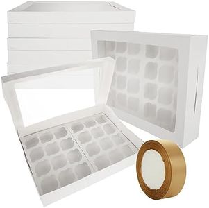 VIDETOL 10 Pcs Cupcake Boxes 24 Hole, Cupcake Boxes with Window, Inserts and Ribbons, White 24 Cupcake Box for Cupcakes and Muffins, 43x31x9cm