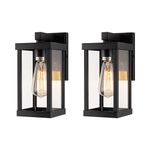 mirrea 11" Classic Outdoor Wall Sconce 1 Light in Matte Black Rectangular Metal Frame and Clear Glass Shade Waterproof Porch Light Patio Light Pack of 2