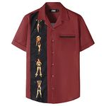 JOGAL Mens Vintage Bowling Shirts Short Sleeve Button Down Hawaiian Beach Shirt Red Large