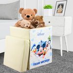 Kuber Industries Disney Team Toy Storage Box | Laundry Basket for Toys | Folding Laundry Basket | Clothes Hamper with Lid & Handles | Storage Basket for Bathroom | 60 LTR | Cream