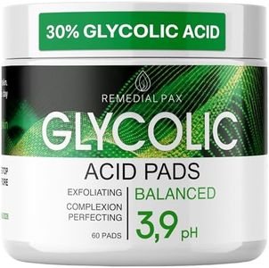 Glycolic Acid Resurfacing Pads for Face and Body - 5% Exfoliating Facial Peel - Vitamins B5 C E, Green Tea - Dark Spot Blackhead Remover, Pore Minimizer Treatment – 60 Pre-Moistened Cotton Pads for Face Cleansing and Peeling