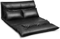 Adjustable Lounge Sofa Bed, 5 Adjustable Positions, 2 Pillows, PU Leather, Recliner Lounge Couch Chaise Floor Sofa, Folding Gaming Lazy Leisure Sofa Seat, for Napping & Relaxing, Black