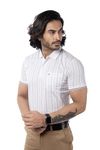 THE VITAL CLOTHING STORE Men's Polo T- Shirts Collar Neck Half Sleeves, Regular Fit, Cotton Mercerized Collection with All Over Vertical Printed Stripes/Comfortable and Soft/Size - L/White