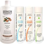 Brazilian Keratin Blowout Straightening Smoothing Hair Treatment 4 Bottles 1000ml Kit Includes Sulfate Free Shampoo Conditioner set by Keratin Research Queratina Keratina Brasilera Tratamiento