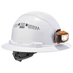 Vented Hard Hat with Light, Full Brim Style, Ratchet Suspension, Class C, Ergodyne Skullerz 8973 , White