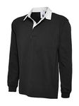 Uneek New Mens Plain Premium Rugby Shirt -Black - X-Large