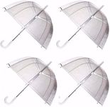 SKYTE® 4 x Set Rain Umbrellas Dome Birdcage Transparent PVC Wedding Brolly Clear Bubble Bubble White Handle And Spike Brolly Walking Ladies Mens Unisex Party Parasol Rain Bridesmaid Bridal