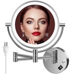 Auxmir Wall Mounted Lighted Makeup Mirror, AC Plug, 8" Double Sided 1X/10X Magnifying Vanity Mirror, 3 Color Lights, Touch Dimmable Bathroom Cosmetic Mirror with 360 Swivel Extendable Arm, Chrome