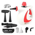 Belaco Multipurpose Steam Cleaner 1050W, 9 Pieces Accessory kit for Multi Purpose Red color portable steamer for stain removing tiles kitchen bathroom garment car seats & more British Plug