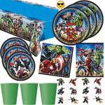 AVENGERS Birthday Party Supplies Pack : 16 Plates (9") 16 Cake Plates (7") 16 Cups 16 Napkins 1 Table Cloth 24 Avengers Tattoos 16 Avengers Loot Bags 1 Zucca Emoji Sticker