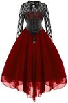 AMhomely Ladies Gothic Sexy Banquet Festival Dress Lace Chiffon Dress Baggy Loose Midi Wedding Guest Dresses, Wine02, L