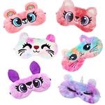 6 PCS Plush Eye Cover Sleep Masks, Plush Breathable Eye Mask for Sleeping,Cat Sleep Eye Cover Unicorn Sleeping Mask Bunny Blindfold Plush Cartoon Annimal Eye Mask,Cute Animal Eye Mask for Kid Girls Adult Travel