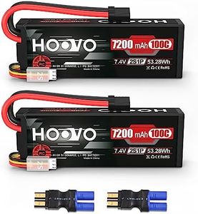 HOOVO 2S Lipo Battery 7.4V 7200mAh 100C RC Lipo Battery Pack Hard Case with TR Plug Compatible with 1/8 and 1/10 RC Truck Vehicles RC Car Truggy Buggy Racing Models-2 Pack