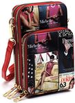 Amy & Joey Magazine Cover Collage Michelle Obama Printed Crossbody Bag Cellphone Purse Wallet (MULTI/RD)