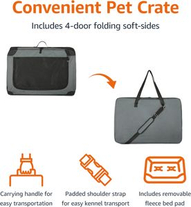 Amazon Basics Portable Travel Crate, Grey, Medium