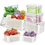 Fresh Food Storage Containers, 4 Pack Large Capacity Produce Saver Box with Drain Baskets & Lid for Vegetable and Fruit - BPA Free Stackable Refrigerator Organizer for Kitchen (0.8L+1.7L+3.15L+4.15L)