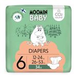 Muumi Baby Eco Nappies Size 6, 12-24 kg (26-53 lbs), 34 Sensitive Premium Diapers | CO2 Neutral | Leakage Barrier | Soft and Skin Friendly, No Unnecessary Chemicals |