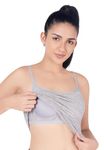 PLUMBURY Women Cotton Relaxed Fit Padded Camisole Adjustable Spaghetti Strap Tank Top with Built-in Shelf Bra, Grey, Size XL