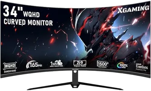 34-Inch Monitor Ultra WQHD Curved Gaming Monitor 3440 x 1440p, 180Hz, 100% sRGB, 1ms, FreeSync, 1500R Ultrawide 21:9 Computer Monitor, HDMI DisplayPort Display Build-in Speakers, VESA,Tilt Adjustable