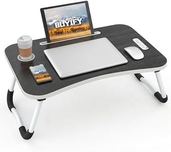 BUYIFY Folding Lap Desk, 23 Inch Portable Wood Deep Black Laptop Bed Desk Lap Desk with Cup Holder, for Working Reading Writing, Eating, Watching Movies for Bed Sofa Couch Floor