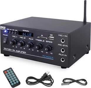 Pyle Compact Mini Home Amplifier - 40W Smart Small Audio Stereo Receiver with AUX,2 Microphone Inputs,COM/8-Ohm/25V/70V Speakers,LED Input Selector for PA Amplified Speaker Sound System