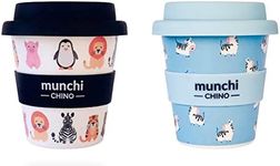 munchi Babyccino Cup Twin Pack for Kids - Zoo + Zebra Design, Reusable Cups Include Silicon Straws, 120ml Capacity (4oz)