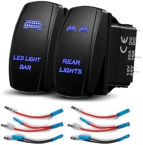 Xislet LED Light Bar & Rear Light Rocker Switches 5Pin Laser On/Off with Jumper Wires Set Compatible with Polaris UTV ATV Jeep Vans RV Boat Trucks - 20A/12V 10A/24V Blue