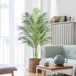 Keeplush 5ft Artificial Palm Tree Indoor Plant Tall Fake Tropical Paradise Palm Tree in Pot with Real Bark Design Faux Areca Palm Tree for Home Office Living Room Bedroom Farmhouse Modern Decor 1pcs