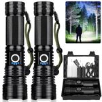 Rechargeable Flashlight 300,000 Lumens, BCOTE Super Bright Led Flashlights, Flash Light with ΒATTERY & 12 Hours Runtime, Zoomable, IPX6 Waterproof Flashlight High Lumens for Emergency Camping