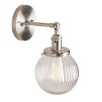 PathsOn 15cm Industrial Modern Vintage Retro Wall Lights, Loft Bar Kitchen Sconce Lights Lamp Fixture with Ribbed Globe Clear Glass Light Shade(Brushed)