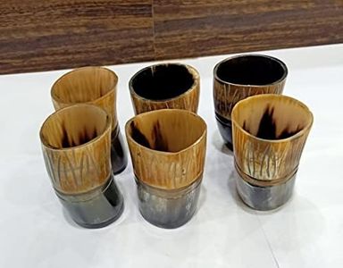 Medieval Handcrafted Viking Drinking Horn Mug Beer Glasses Authentic Mead horn Cup/Stein Shot Glass Beer Wine Drinking Glass Polished (Black Natural, Set Of 6) Rustic Vintage Home Decor Gifts
