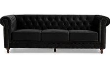 CARPANELLI Wooden Bazar Modern Tufted 3 Seater Fabric Valvet Chesterfield Sofa for Home & Living Room & Office Colour (Black)