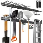 Sinoer Tool Organizer Wall Mount, 80 Inch Garage Storage Wall Organizer, Garden Tool Storage Rack with 15 Hooks with 2 Straps for Ski Gears, Rake Shovel Yard Tools，Chair,Garden Hoses