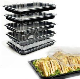 TRAYA Pack of 5 Serving Tray With lid - Reusable Catering Trays with Lids 13inch Long for Meal Prep, Cakes, Treats and Sandwiches (13 * 2.7 * 9.4inch)