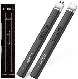 REIDEA 2 Pack Electric Arc Lighter, Windproof Flameless USB Rechargeable with Safe Button and Power Indicator for Candle, BBQ and Fireworks, Obsidian Black