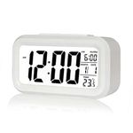 OXHOM Alarm Clock Digital Clock Table Clock for Students Watch for Study Home Office, Bedroom Kitchen Desk Alarm Clocks with Automatic Sensor Time, Date & Temperature (White)