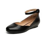 DREAM PAIRS Women's Ballet Flats Pumps Ballerina Ankle Strap Elastic Low Wedge Sandals Round Toe Comfy Dolly Shoes,Size 5.5,Black/Pu-New,REVONA