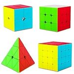 Coolzon Speed Cube Set, 4 Pack Stickerless Magic Cube Set 2x2 3x3 4x4 Pyraminx Triangle, Easy Turning 3D Puzzle Cube Games Toy Present for Kids Adults