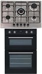 SIA 60cm Black Built In Double Oven And 70cm 5 Burner Stainless Steel Gas Hob