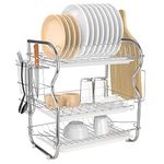 Youyijia 3 Tier Dish Drainer Rack with Drip Tray Stainless Steel Dish Drying Rack with Chopstick Holder Knife Holder Removable Chopsticks Knives Cutting Board Holder with Base Clips for Kitchen White