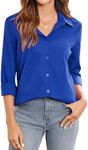 Zeagoo Work Tops for Women Dressy Wrinkle Free Button Down Shirts Office Long Sleeve Blouse Business Casual Outfit Small Royal Blue