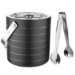 STEREN IMPEX Stainless Steel Double Wall Ice Bucket With Tong - Black Ring Design, Medium 1.5L