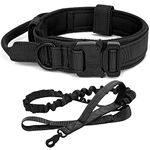 Tactical Dog Collar with Bungee Dog Leads Leash Adjustable Dog Collar with Control Handle and Heavy Metal Buckle Military Nylon Collar for Medium and Large Dogs (L, P3-BLACK)