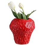 Navaris Strawberry Vase for Flowers - Small Ceramic Flower Vase - Cute Fruit Shaped Decor for Home and Kitchen - 15 cm x 16 cm x 16 cm (5.9" x 6.3" x 6.3")